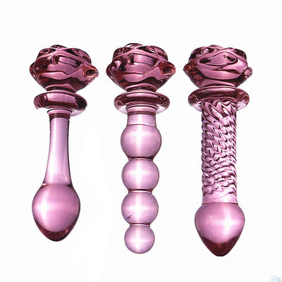 Rosa Rose Flower Shape Glass Dildo-Analverkehr-Spielwaren für Frau